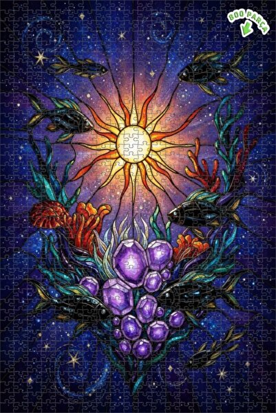 Teona Ahşap لغز خشبي ملون على شكل أسماك وعالم سحري من الشمس مع إطار مزدوج الط...