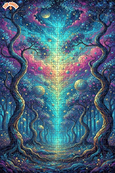 Teona Ahşap Enchanted Forest Cosmic Ray Double Layer Framed Wooden Puzzle 500...