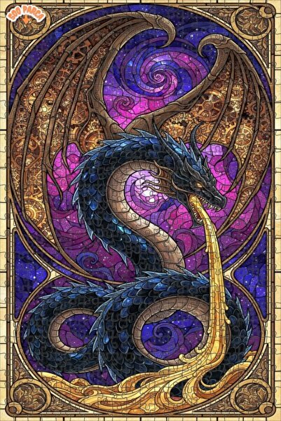 Teona Ahşap لغز خشبي مؤطر بطبقة مزدوجة بطباعة فنية للتنين السحري 500 قطعة 50x30