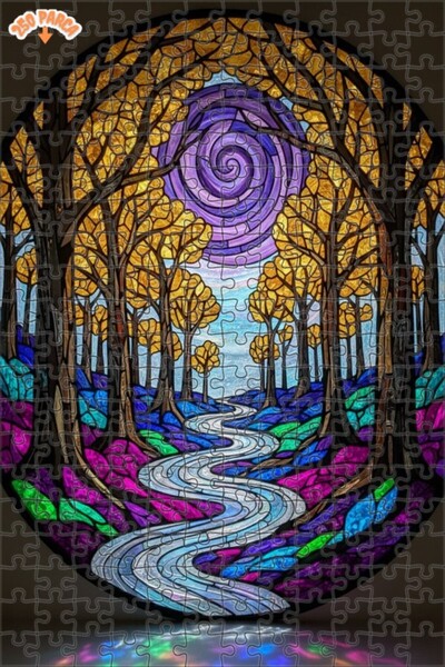 Teona Ahşap لغز خشبي بإطار مزدوج الطبقات بمظهر فسيفساء زجاجي ملون لجبل الغابة...