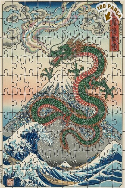 Teona Ahşap لغز خشبي على شكل التنين وجبال فوجي 100 قطعة 25x25