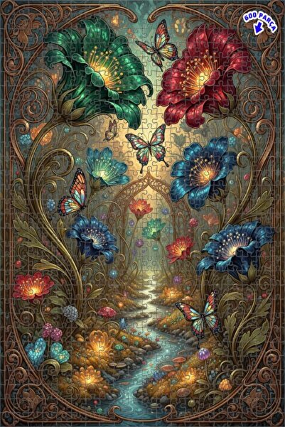 Teona Ahşap لغز خشبي مؤطر بتصميم الغابة والفراشات الخيالية 600 قطعة 50×35