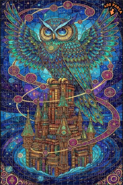 Teona Ahşap لغز خشبي مؤطر بطبقتين بتصميم فني من الزجاج الملون على شكل بومة ال...