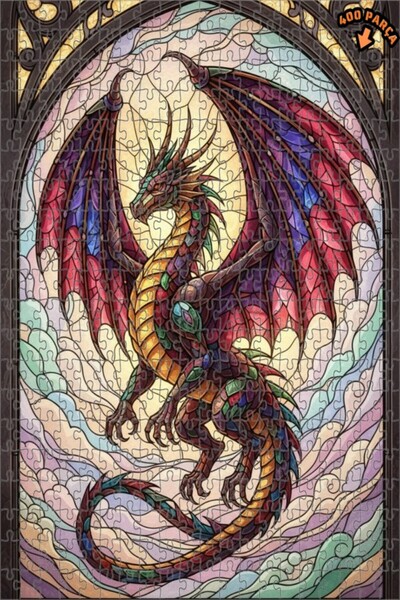 Teona Ahşap لغز خشبي فني من الزجاج على شكل تنين سحري 400 قطعة 35x35