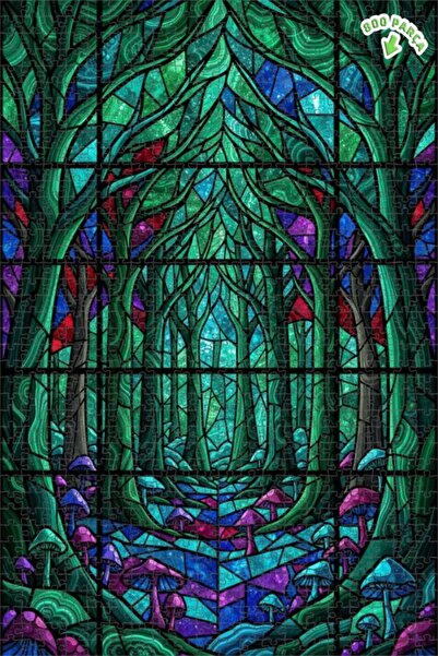 Teona Ahşap لغز خشبي بمظهر فسيفساء زجاجي من الغابة السحرية، لغز خشبي بإطار مز...