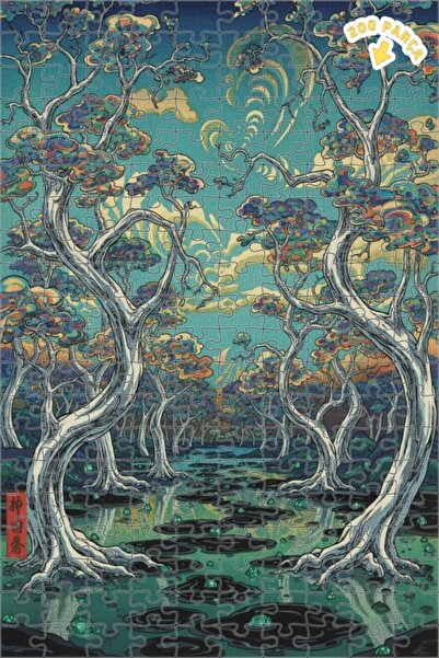 Teona Ahşap لغز خشبي مؤطر بطبقتين بمظهر لوحة زيتية يصور انعكاسات الغابة الغام...