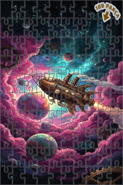 Teona Ahşap Steampunk Rocket Galaxy Journey Oil Painting Double-Deck Framed W...