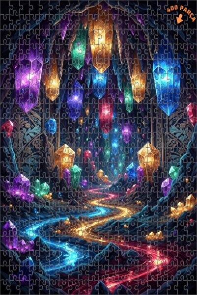 Teona Ahşap لغز خشبي مؤطر بطبقتين بمظهر لوحة زيتية لكهف كريستالي سحري 400 قطع...