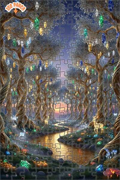 Teona Ahşap لغز خشبي فاخر مؤطر بنمط غابة كريستالية سحرية 150 قطعة 20x30