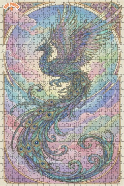 Teona Ahşap لغز فني رائع على شكل طائر الفينيق ذو الريش الزمردي 500 قطعة 50x30