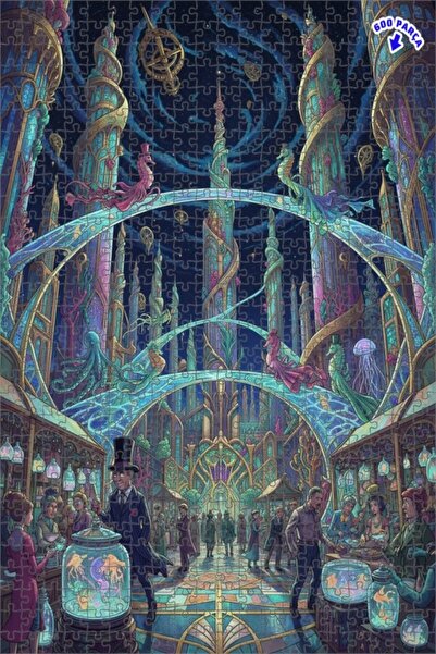 Teona Ahşap لغز خشبي مؤطر بطبقتين بمظهر لوحة زيتية لمدينة غامضة تحت البحر 600...