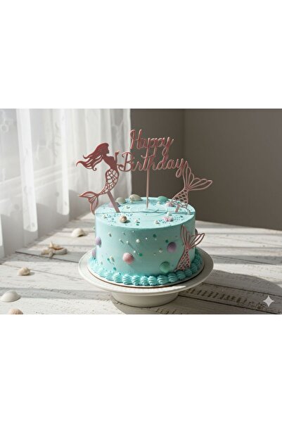 LİYA3D Deniz Kızı Temalı "Happy Birthday" Pasta Süsü Seti