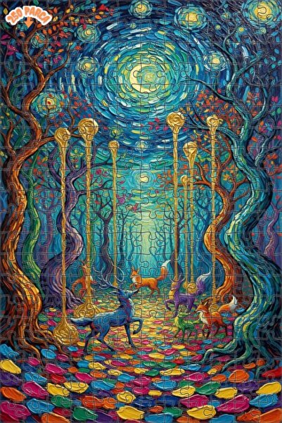 Teona Ahşap لغز خشبي مؤطر بطبقتين بمظهر لوحة زيتية لحيوانات الغابة السحرية 25...