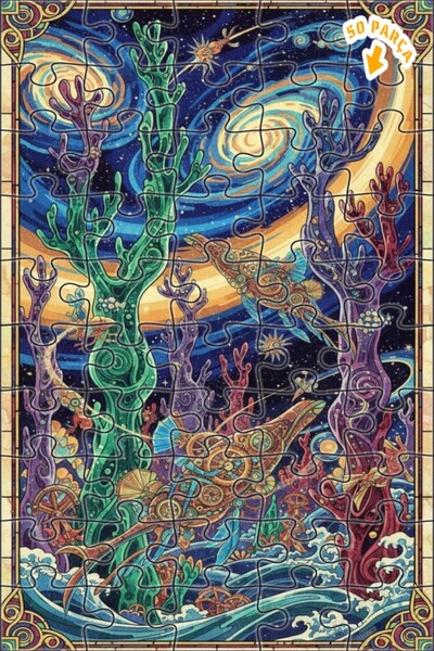 Teona Ahşap لغز خشبي بتصميم جالاكسي تحت الماء على طراز ستيمبانك بمظهر لوحة زي...