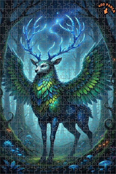 Teona Ahşap لغز خشبي مؤطر ذو طابقين بتصميم غزال مجنح على طراز الحكايات الخيال...