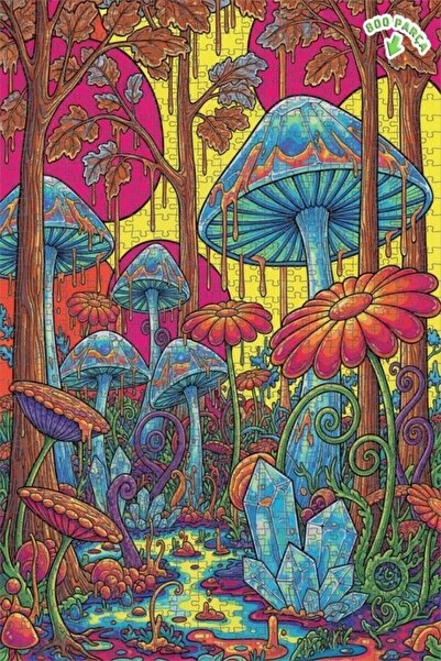 Teona Ahşap لغز فني على شكل غابة الفطر السحرية بمظهر الألوان المائية 800 قطعة...