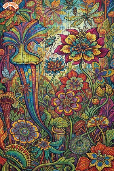 Teona Ahşap Colorful Tropical Garden Patterned Double-Layer Framed Wooden Puz...