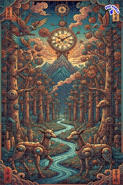 Teona Ahşap لغز خشبي ميكانيكي بإطار مزدوج الطبقات بتصميم غابة الغزلان 600 قطع...