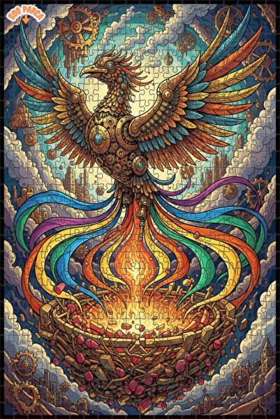 Teona Ahşap لغز خشبي بإطار مزدوج الطبقات بمظهر ستيمبانك على شكل طائر الفينيق ...