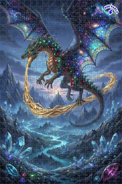 Teona Ahşap Crystal Dragon Galaxy Art Double Layer Framed Wooden Puzzle 600 P...