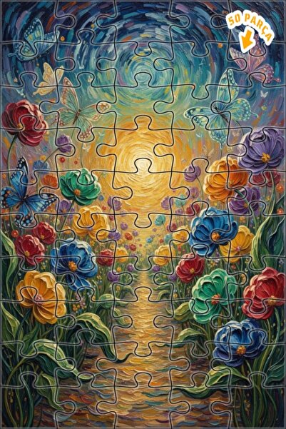 Teona Ahşap ألغاز خشبية فنية بمظهر لوحة زيتية، بتصميم فراشات متوهجة وزهور ملو...