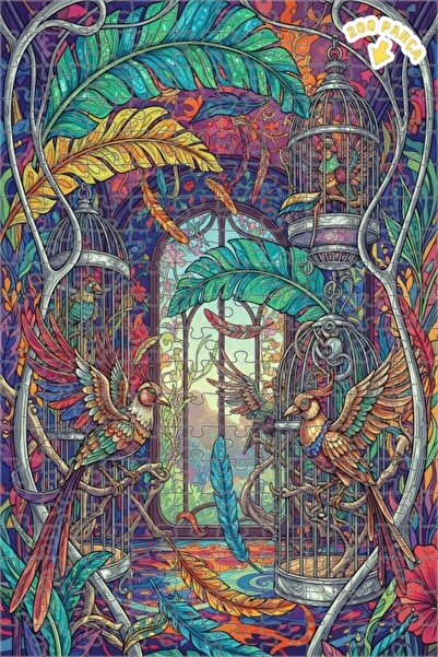 Teona Ahşap لغز خشبي مؤطر بطبقتين بمظهر لوحة زيتية فنية لفن قفص الطيور السحري...