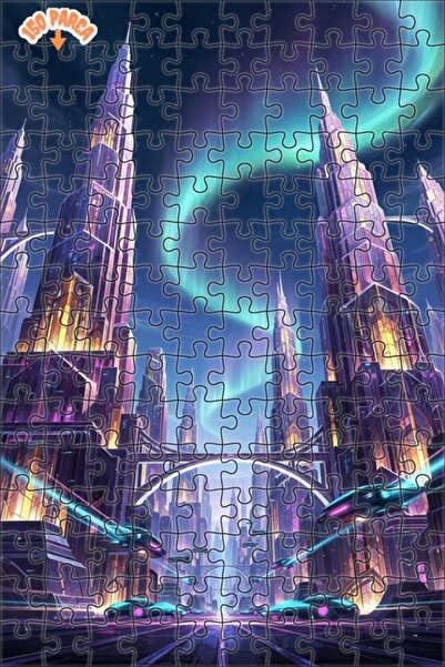 Teona Ahşap The Glittering City of the Future Digital Art Look Double Layer F...