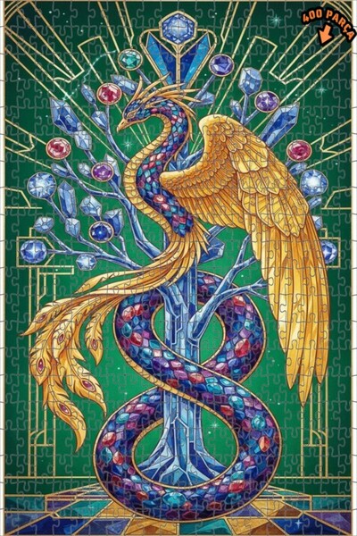 Teona Ahşap لغز خشبي رائع على شكل طائر الفينيق ذو الأجنحة الكريستالية، ذو طبق...