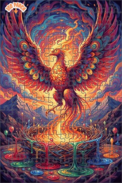 Teona Ahşap لغز خشبي مؤطر بطبقتين بتصميم فني يشبه لوحة زيتية لطائر الفينيق ال...