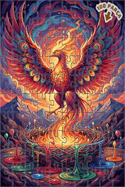 Teona Ahşap لغز خشبي مؤطر بطبقتين بتصميم فني يشبه لوحة زيتية لطائر الفينيق ال...