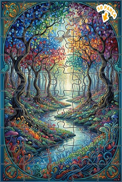 Teona Ahşap لغز فني بتصميم مشهد نهر الغابة الملونة، 50 قطعة، 15×25 سم