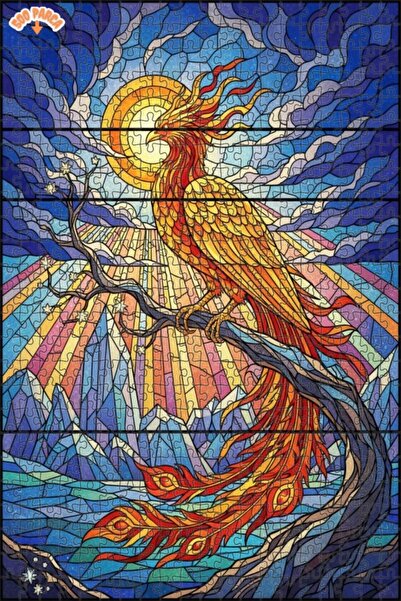 Teona Ahşap لغز خشبي مؤطر بطبقتين بتصميم فني من الزجاج الملون يصور طائر العنق...