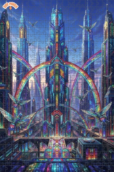 Teona Ahşap Rainbow City Art-Looking Double-Decker Framed Wooden Puzzle 500 P...