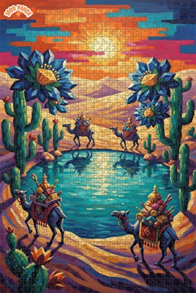 Teona Ahşap لغز خشبي بمظهر لوحة زيتية لعربة الصحراء 1000 قطعة 70×50