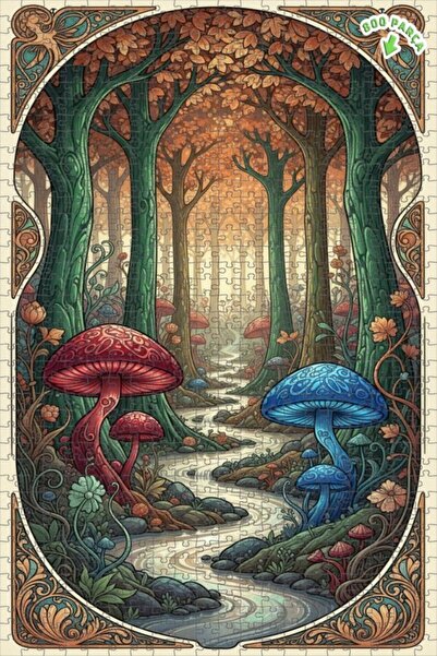 Teona Ahşap لغز خشبي مؤطر بطبقتين من فطر الغابة السحرية 800 قطعة 70x50