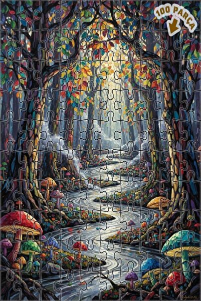 Teona Ahşap لغز خشبي فني بمظهر لوحة زيتية لجبل الغابة السحرية 100 قطعة 25×25