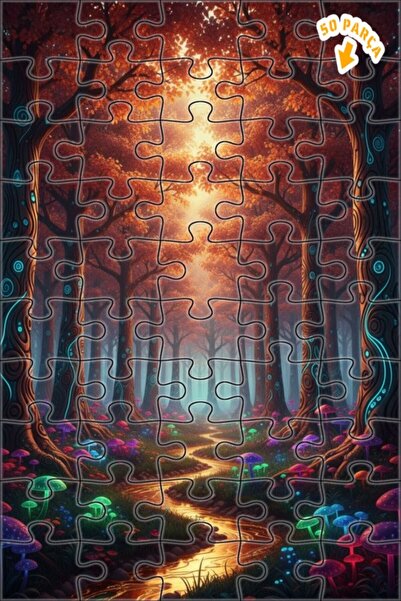 Teona Ahşap لغز خشبي مؤطر بطبقتين بتصميم فني يشبه لوحة زيتية لطريق الغابة الس...