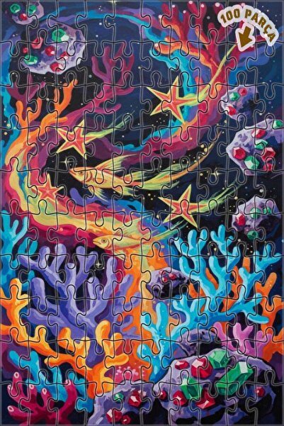 Teona Ahşap لغز فني رائع على شكل أسماك فضائية ومرجان ملون بمظهر لوحة زيتية 10...