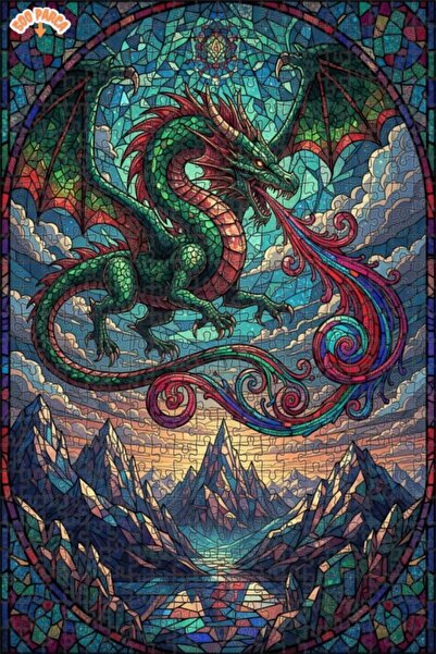 Teona Ahşap لغز خشبي بإطار مزدوج الطبقات بتصميم فني من الزجاج الملون يشبه لهب...