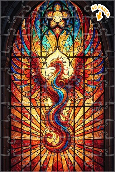 Teona Ahşap لغز خشبي مؤطر بطبقتين بفن الزجاج الملون من عصر النهضة على شكل طائ...