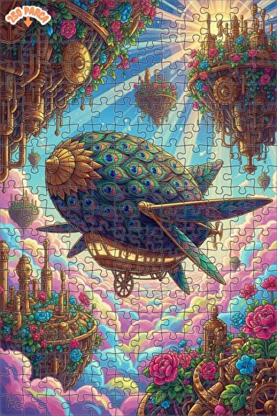 Teona Ahşap لغز خشبي مزدوج الطبقات بإطار على شكل سفينة هوائية بخارية بنقش طاو...