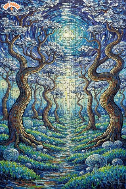 Teona Ahşap لغز خشبي بإطار على شكل طريق الغابة السحرية بمظهر لوحة زيتية حديثة...