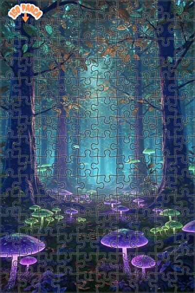 Teona Ahşap Enchanted Forest Mushrooms Digital Art Print Double Layer Framed ...