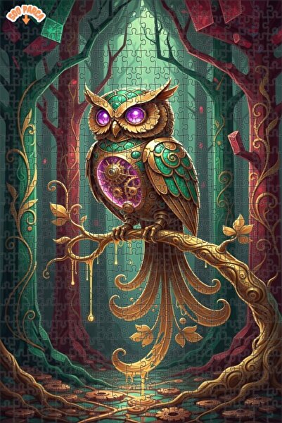 Teona Ahşap لغز خشبي مؤطر بطبقتين بمظهر لوحة زيتية لبومة الغابة السحرية 500 ق...