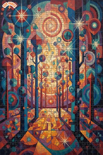 Teona Ahşap Geometric Forest Radiance Oil Painting Look Wooden Puzzle 500 Pie...