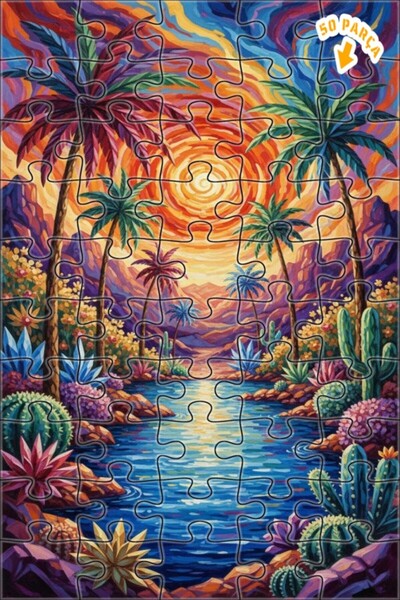 Teona Ahşap لغز خشبي بمظهر لوحة زيتية لغروب الشمس في الصحراء 50 قطعة 15×25