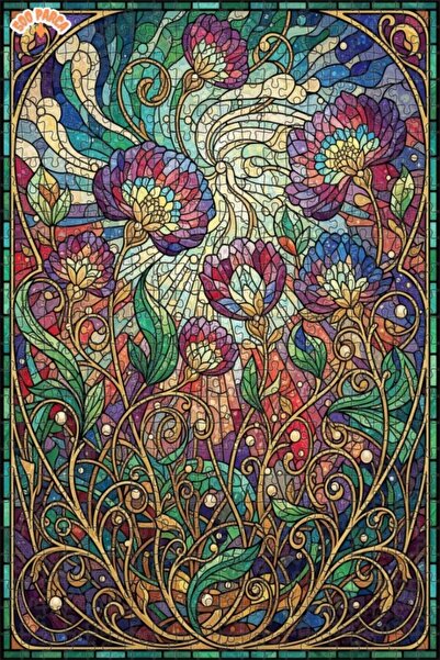 Teona Ahşap Magical Flower Garden Stained Glass Look Wooden Puzzle 500 Pieces...