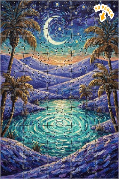 Teona Ahşap لغز خشبي بتصميم غابة النخيل الليلية الساحرة بمظهر لوحة زيتية 50 ق...