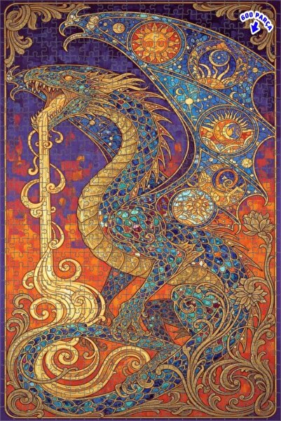 Teona Ahşap لغز خشبي مؤطر بطبقتين بمظهر لوحة زيتية فنية للتنين السحري 600 قطع...