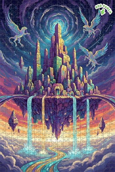 Teona Ahşap لغز خشبي بتصميم دولفين مجنح في سماء المدينة بمظهر مائي 800 قطعة 7...